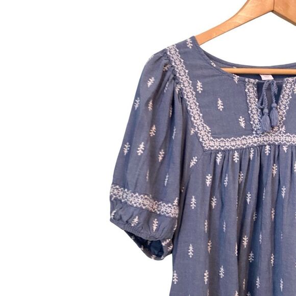 Old Navy Puff-Sleeve Split-Neck Embroidered Mini Swing Dress in Size Large - Picture 8 of 14